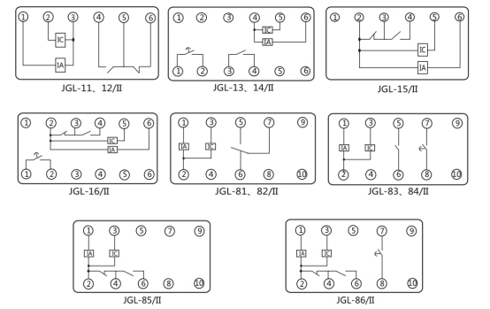 JGL-15/Ⅱ二相靜態(tài)反時(shí)限過(guò)流繼電器內(nèi)部端子外引接線圖