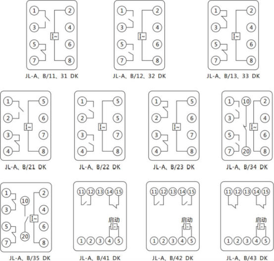 JL-A、B/42 DK無輔源電流繼電器內部接線及外引端子圖(正視圖) JL-A、B/42 DK無輔源電流繼電器內部接線及外引端子圖(正視圖)