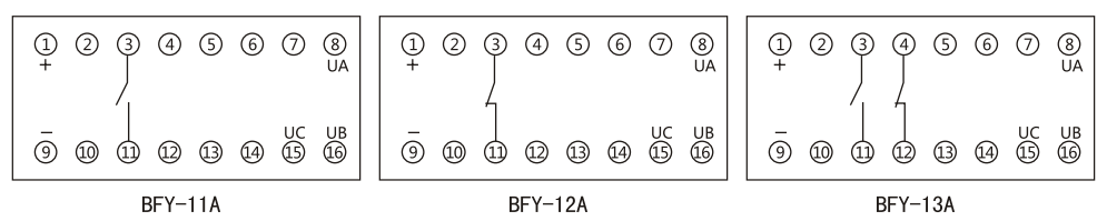 BFY-11A負(fù)序電壓繼電器內(nèi)部接線及外引接線圖 BFY-11A負(fù)序電壓繼電器內(nèi)部接線及外引接線圖