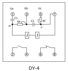 DY-4負序電壓繼電器內部接線及外引接線圖 DY-4負序電壓繼電器內部接線及外引接線圖