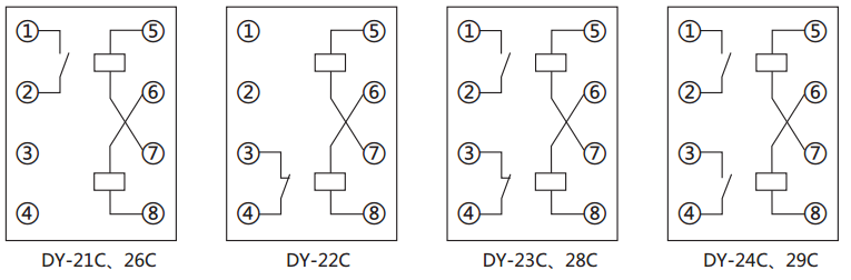 DY-21C、D電壓繼電器內部接線圖 DY-21C、D電壓繼電器內部接線圖