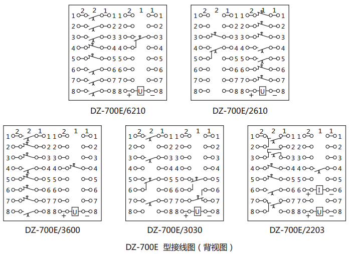 DZ-700E中間繼電器內部接線圖及外引接線圖(背視) DZ-700E中間繼電器內部接線圖及外引接線圖(背視)