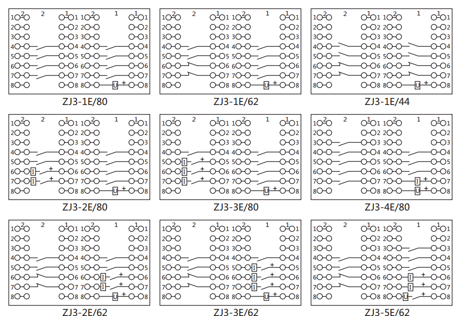ZJ3-5E/62快速中間繼電器內部接線圖及外引接線圖 ZJ3-5E/62快速中間繼電器內部接線圖及外引接線圖
