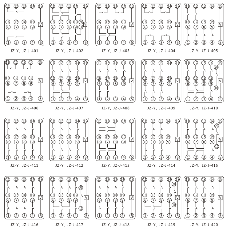 JZY(J)-404靜態中間繼電器內部接線圖及外引接線圖 JZY(J)-404靜態中間繼電器內部接線圖及外引接線圖
