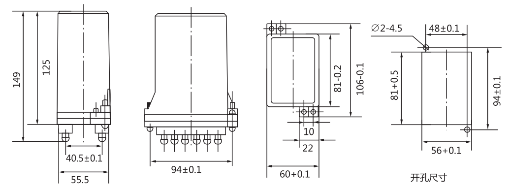 DZ-32B中間繼電器中間繼電器外形及開孔尺寸 DZ-32B中間繼電器中間繼電器外形及開孔尺寸