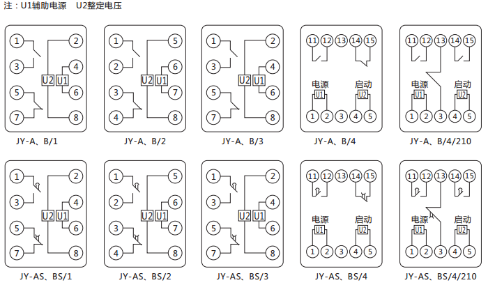 JY-AS/2集成電路電壓繼電器內部接線及外引接線圖 JY-AS/2集成電路電壓繼電器內部接線及外引接線圖